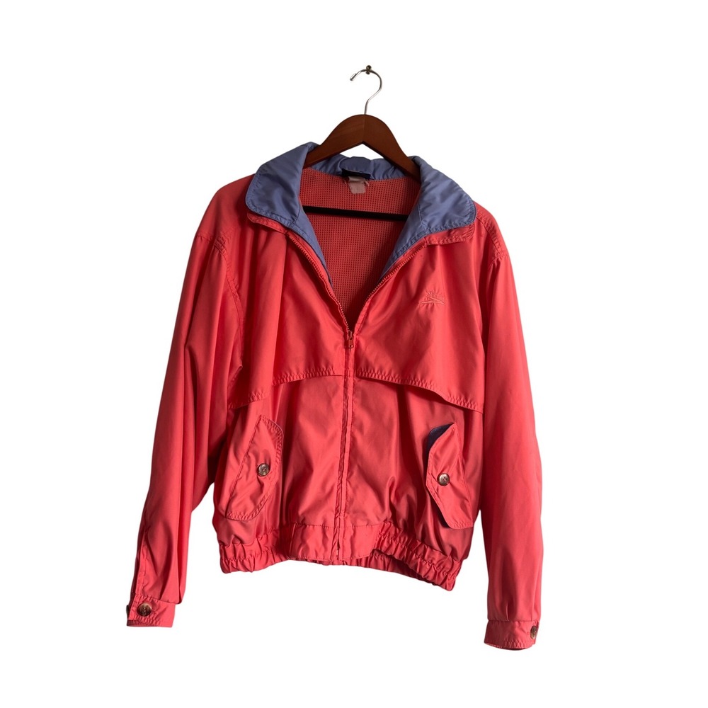 Speedo Vintage Womens Windbreaker Jacket Coral Pink Blue Mesh Lined Full Zip M